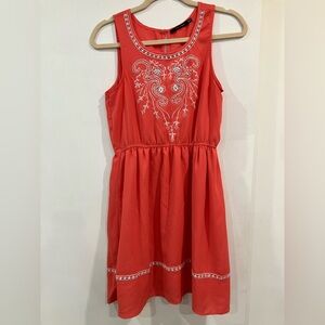 Doe & Rae Coral dress with White Embroidery